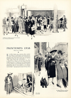 Printemps 1938, 1938 - J. Simont Faubourg Saint-Honoré, Hermès shop window, Soirée mondaine, Concours hippique, Bois de Boulogne, 4 pages