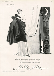 Stehli Silks (Fabric) 1927 "Venitian fête", Silk Cape, Masked Lady by Eric