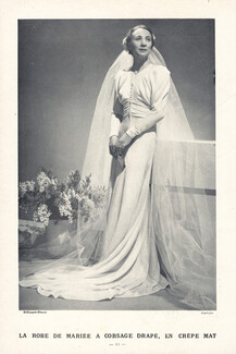 Billioque-Decré 1937 Robe de mariée à corsage drapé, Wedding Dress