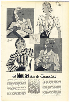 Les Blouses chez les Couturiers, 1937 - Jodelle, Jean Patou, Véra Boréa, Marcelle Landovska, De Rauch, Anny Blatt, Text by Constance d'Heigny, 3 pages