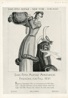 Saks Fifth Avenue 1931 Jean Dupas, Ensemble for Fall, Fur, Muff