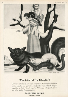 Saks Fifth Avenue 1930 "Fur Silhouette" Jean Dupas, Jacket Fur, Ermine, Fox, Vison