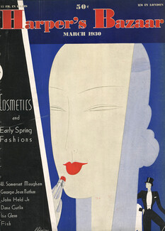 Léon Bénigni 1930 Harper's Bazaar, Original Cover, Art Deco, Portrait, Making-Up, Lipstick