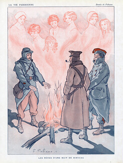 Fabiano 1914 "les rêves d'une nuit de Bivouac" Soldiers, Dream at night around a bivouac, World War I