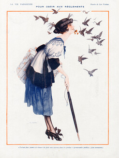 Léo Fontan 1918 "Pour obéir aux règlements" Birds, Elegant Parisienne