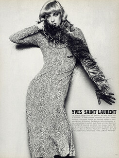 Yves Saint Laurent 1973 Robe habillée en crêpe de Chine Abraham, Boa, Photo Barbieri