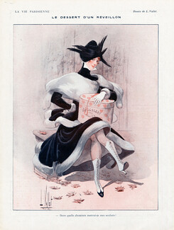 Louis Vallet 1915 ''Le dessert d'un réveillon'' Elegant, Fur, hatbox