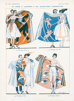 Vald'Es 1921 "La Mode à l'Envers ou les doublures suggestives" Les Manteaux Shimmy, Phi-Phi, Léda, Argus