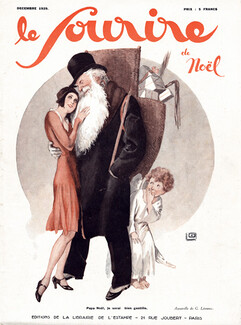 Georges Léonnec 1929 Santa, Angel, Le Sourire de Noel
