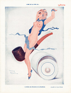 Sacha Zaliouk 1929 Tobacco Pipe, Sexy Girl Nude