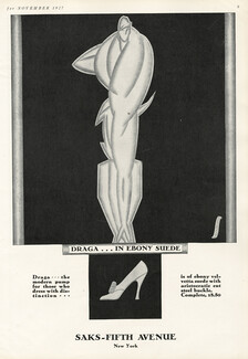 Saks Fifth Avenue (Shoes) 1927 "Draga... in Ebony Suede", Darcy, Art Deco