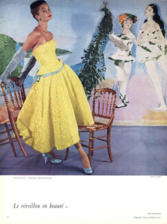 Balenciaga 1953 Strapless dress, Peinture murale Marcel Vertès au Waldorf Astoria