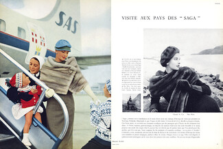 Visite au pays des Saga 1955 Fourrures vison, Maurice Kotler, Sauzaie, Revillon, Hermès, Canada Furs, Photos Sabine Weiss, 6 pages, 6 pages