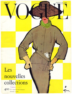 Christian Dior 1956 Vogue cover, Tailleur gabardine Prudhomme, Corsage Ducharne, René Gruau