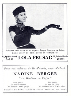 Lola Prusac 1955 Pull-over, toque, gants et bijoux