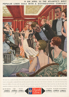 French Line 1931 Pierre Brissaud, Dancing, Restaurant