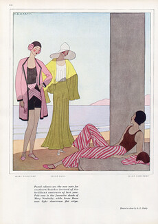 André Edouard Marty 1930 Marie Nowitzky, Irène Dana, Beachwear, Pastel Colours, Swimwear