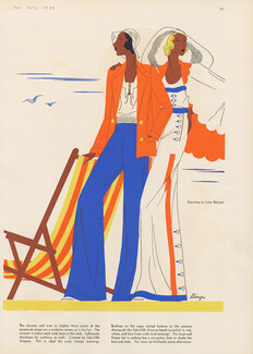 Léon Bénigni 1931 Saks Fifth Avenue, Trousers, Beach Pyjama, Sweater, Cape, Red and Blue