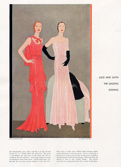 Malaga Grenet 1931 Mainbocher, Molyneux, Evening Gown, Velvet Ribbon Belt, Lace and Satin