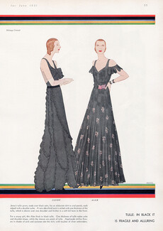 Malaga Grenet 1931 Jenny, Alex, Lace Embroidery, Evening Gown, Black tulle