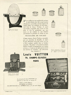 Louis Vuitton & PIerre Legrain (Coiffeuse Art Deco) 1922 Nécessaire de Voyage, Onglier Manucure, Flacons pour garniture de Coiffeuse