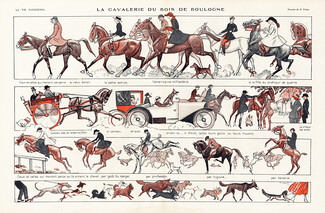 Georges Pavis 1921 La Cavalerie du Bois de Boulogne... Amazone, Horse, French Bulldog, Greyhound...