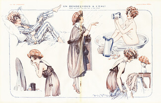 Maurice Millière 1921 "Un Rendez-vous à l'eau" Nude Pajamas Making-up