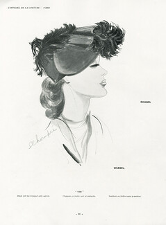 Chantal 1937 Black Felt Hat Trimmed whit Ostrich, Schompré