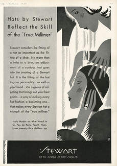 Stewart (Millinery) 1930 Fashion Illustration Hats, Art Deco