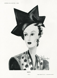 Worth 1938 Schompré, Fashion Illustration Hat