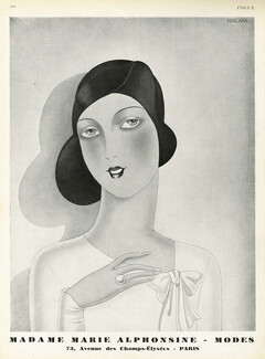 Marie Alphonsine 1929 Fashion Illustration Hat, Art Deco