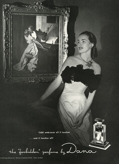 Dana (Perfumes) 1947 Tabu, Necklace John Rubel, Dress by Copeland