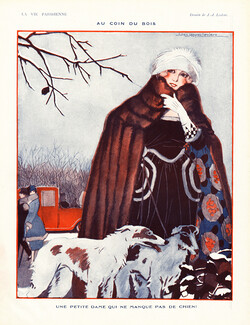 Leclerc 1921 Une petite dame qui ne manque pas de chien, Borzoi Greyhound