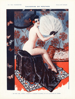 Gerbault 1921 Nude, Sexy Looking Girl, Art Deco