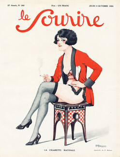 F. Rebour 1924 La Cigarette Matinale, Woman Smoking