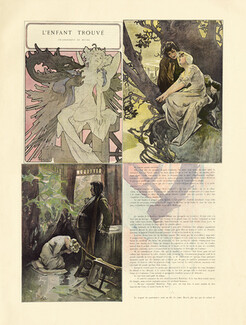 L'Enfant Trouvé, 1896 - Alfons Mucha Encadrement 3 illustrations, Art Nouveau, Text by Henri des Houx