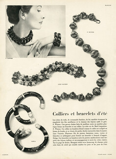 Line Vautrin, Francis Winter, Dréga (Jewels) 1952 Bracelet en bambou, collier pierres multicolores