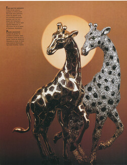Cartier 1999 Broches Girafes, Or jaune, Onyx, émeraude