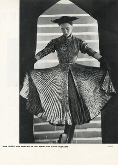 Jean Dessès 1952 Robe Plissée, Twill imprimé, Ducharne