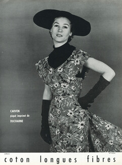 Carven 1954 Robe piqué imprimé ducharne, Photo Roland De Vassal, Summer Dress