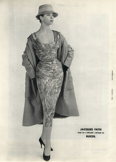 Jacques Fath 1955 Robe imprimée, drapée, Bucol, Photo Seeberger