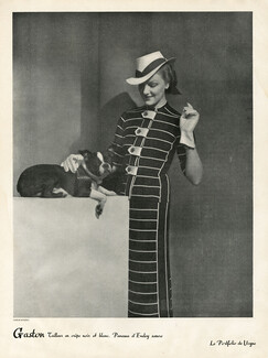 Gaston 1938 Tailleur Noir & Blanc, Panama d'Eneley soeurs, French Bulldog