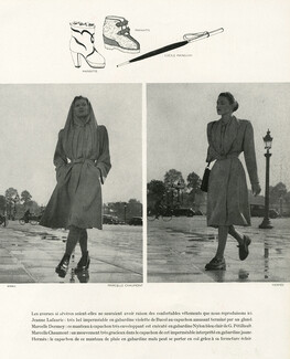 Hermès (Couture) & Marcelle Chaumont 1946 Manteau à capuchon, Raincoat, Photo Roger Schall