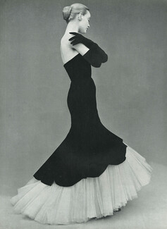 Balenciaga 1951 'Flamencos" Evening Gown, velvet Black and Tulle White, Anfrie, Dognin, Strapless Dress