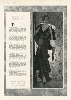 Worth 1930 Evening Gown, Black satin, Ermine, trimmed wrap, Photo Demeyer