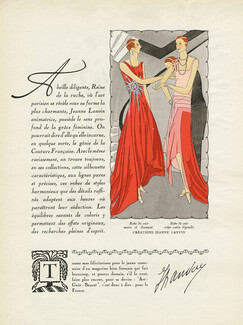 Jeanne Lanvin & Jenny 1928 Pochoir, Red Evening Gown, AGB (Art Goût Beauté)