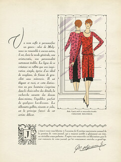 Molyneux & Philippe & Gaston 1928 Pochoir, Dinner Dress, AGB (Art Goût Beauté)