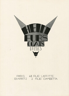 Jacques Heim 1930 Furs, Coats, Dresses, Label, 48 rue Laffitte, Paris