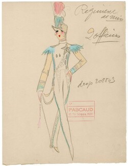 Dany 1930s, "Régiment de Miss, Officier", Original Costume Design, Gouache, Folies Bergère, Chorus Girl