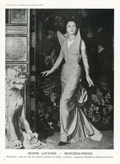Jeanne Lafaurie 1950 Lucile Manguin, Evening Gown, Bianchini Férier, Photo Seeberger